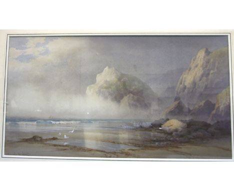 Claude M Hart (1869-1952) BEACH SCENE WITH CLIFFS Watercolour, signed, 32 x 60cm.