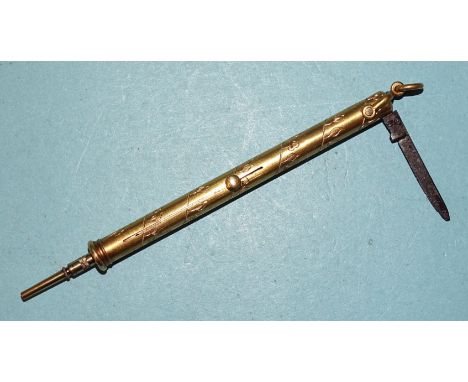 Garrard &amp; Co, an 18ct-gold-cased combination propelling pencil, dip pen and fold-out penknife, the 18ct gold barrel etche