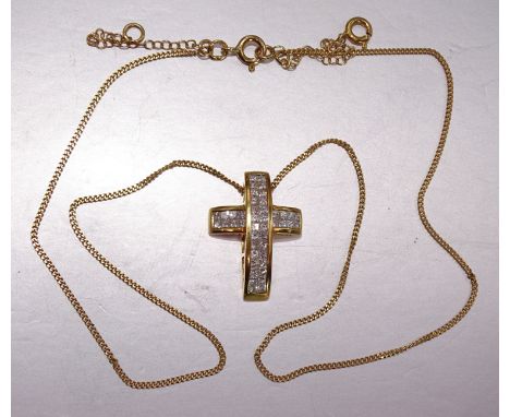 A modern diamond-set cross pendant channel-set forty-four square-cut diamonds totalling 1.17cts, in 18ct yellow gold mount, 2