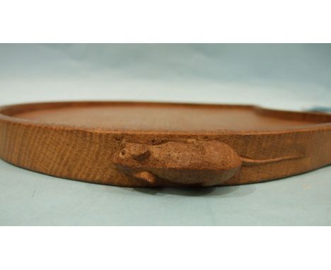 A Robert (Mouseman) Thompson of Kilburn workshop kidney-shaped tray, carved with two mice, 47 x 33cm. 