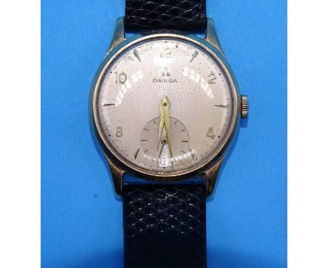 Omega, a gent's 9ct-gold-cased manual wrist watch, the Dennison case hallmarked Birmingham 1956 (with inscription to back), c