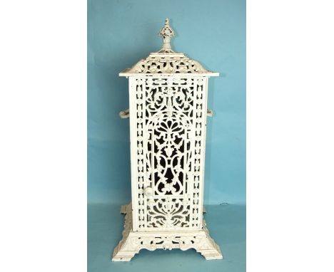 A late 19th century cast iron floor lamp holder by Rippingills, Albion Lamp Co, of rectangular pierced form, 75cm high. 