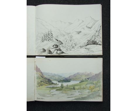 An interesting 19th century artist's sketch book containing thirty-one pen and ink sketches and drawings of views in the Lake