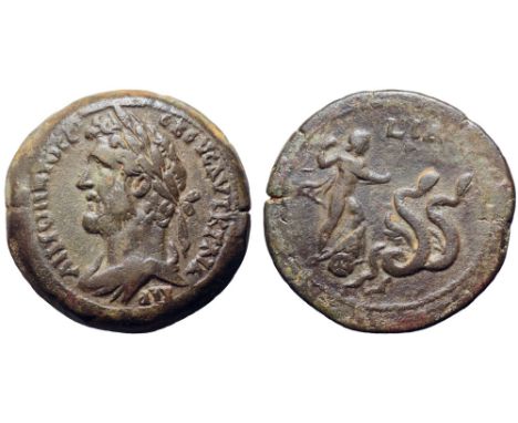 Antoninus Pius Æ Drachm of Alexandria, Egypt. Dated RY 14 = AD 150-151. AVT K T AIΛ AΔP ANTωNINOC CԐB ԐVC, laureate, draped a