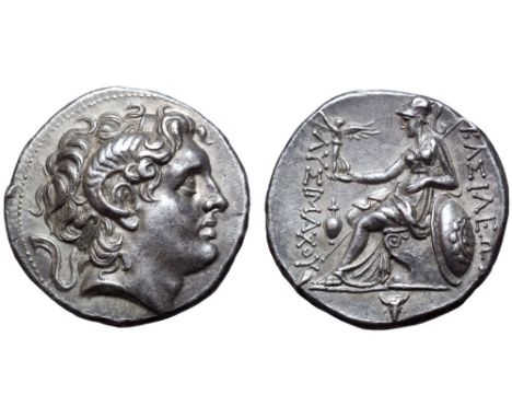 Kings of Thrace, Lysimachos AR Tetradrachm. Uncertain mint, circa 305-281 BC. Diademed head of the deified Alexander right, w