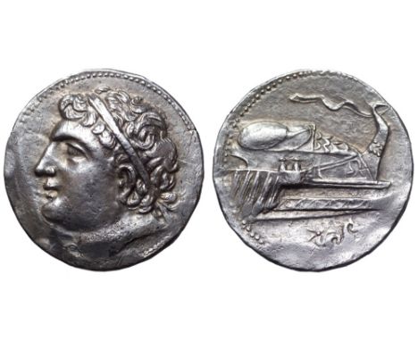 Carthaginian Spain, Barcid Dominion AR Dishekel. South-western region of Gadir, circa 237-228 BC. Diademed male head (Hamilca