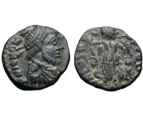 Johannes Æ Nummus. Rome, AD 423-425. D N IOHANNES P F AVG, pearl-diademed, draped and cuirassed bust right / SALVS REIPVBLICE