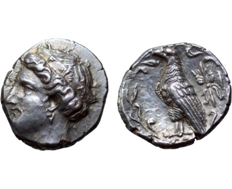 Elis, Olympia AR Stater. 'Hera' mint, 105th Olympiad, 360 BC. Head of Hera left, wearing pendant earring and low stephane orn