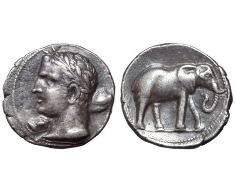 Carthaginian Spain, Barcid Dominion AR 1½ Shekel. Akra Leuka, circa 229/228 BC. Laureate head left (Melqart or Hasdrubal), wi