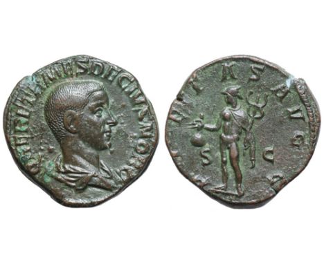 Herennius Etruscus, as Caesar, Æ Sestertius. Rome, AD 250. Q HER ETR MES DECIVS NOB C, bareheaded and draped bust right / PIE