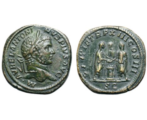 Caracalla Æ Sestertius. Rome, AD 210. IMP AVREL ANTONINVS PIVS AVG, laureate head right / PONTIF TR P XIII COS III, Caracalla