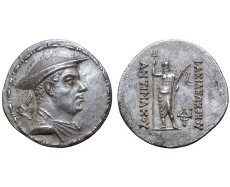 Greco-Baktrian Kingdom, Antimachos I Theos AR Tetradrachm. Circa 180-170 BC. Diademed and draped bust right, wearing kausia; 