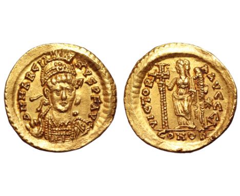 Marcian AV Solidus. Constantinople, AD 450-457. D N MARCIANVS P F AVG, pearl-diademed, helmeted and cuirassed bust three-quar