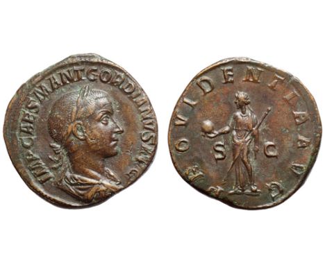 Gordian III Æ Sestertius. Rome, AD 238-239. IMP CAES M ANT GORDIANVS AVG, laureate, draped and cuirassed bust right / PROVIDE