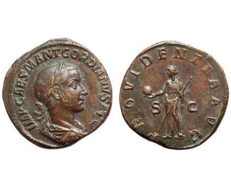 Gordian III Æ Sestertius. Rome, AD 238-239. IMP CAES M ANT GORDIANVS AVG, laureate, draped and cuirassed bust right / PROVIDE