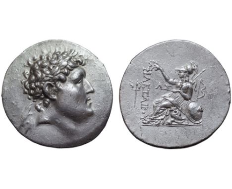 Kingdom of Pergamon, Eumenes II AR Tetradrachm. Circa 197-158 BC. Laureate head of Philetairos right / Athena seated to left,