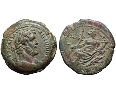 Antoninus Pius Æ Drachm of Alexandria, Egypt. Dated RY 21 = AD 157-158. AVT K T AIΛ AΔ ANTωNINOC, laureate and draped bust ri