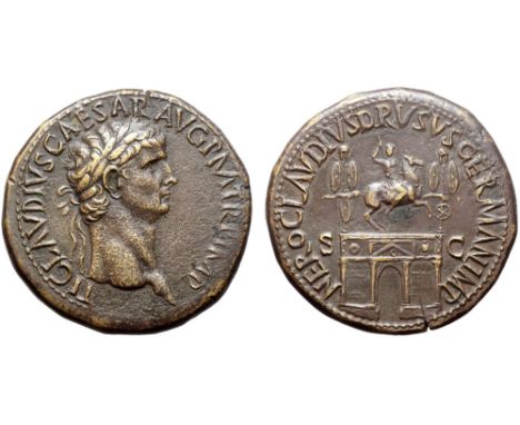 Claudius Æ Sestertius. Rome, AD 41-45. TI CLAVDIVS CAESAR AVG P M TR P IMP, laureate head of Claudius to right / NERO CLAVDIV