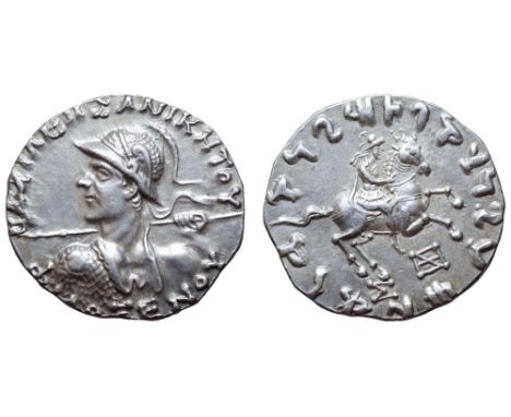 Indo-Greek Kingdom, Philoxenos AR Tetradrachm. Circa 125-110 BC. BAΣIΛEΩΣ ANIKHTOY ΦΙΛOΞENOY, diademed heroic bust left, seen