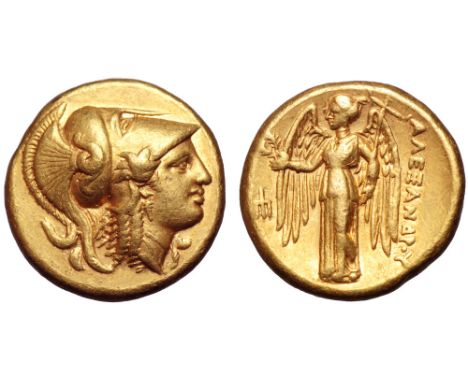 Kingdom of Macedon, Alexander III 'the Great' AV Distater. Amphipolis, circa 336-323 BC. Head of Athena right, wearing triple