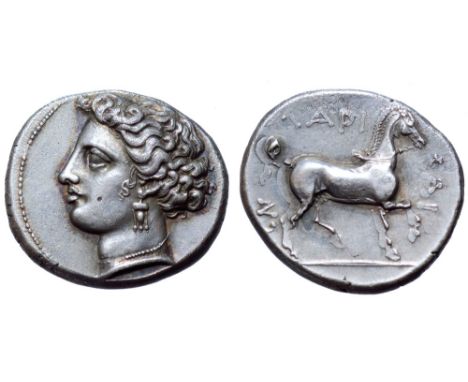 Thessaly, Larissa AR Drachm. Circa 400-350 BC. Head of the nymph Larissa left, wearing pearl necklace and triple-drop earring