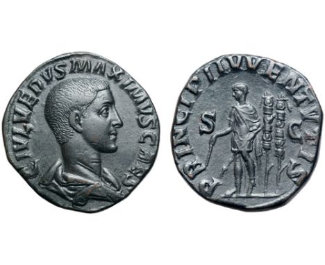 Maximus, as Caesar, Æ Sestertius. Rome, AD 236. C IVL VERVS MAXIMVS CAES, bare-headed and draped bust right / PRINCEPS IVVENT