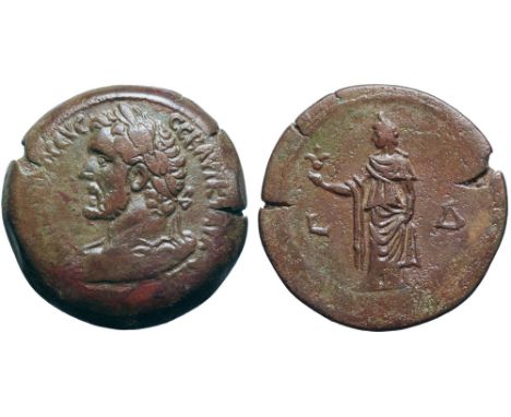 Antoninus Pius Æ Drachm of Alexandria, Egypt. Dated RY 4 = AD 140-141. AVT K T AIΛ A[ΔP ANTωNIN]OC CԐV CԐB, laureate head lef