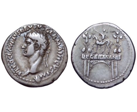 Nero Claudius Drusus Major, father of Claudius, AR Denarius. Struck under Claudius, Rome, AD 41-54. NERO CLAVDIVS DRVSVS GERM