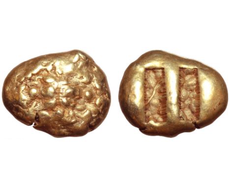Ionia, Samos EL Stater. Euboic-Samian standard. Circa 600 BC. Uncertain amorphous type / Two parallel rectangular incuses wit