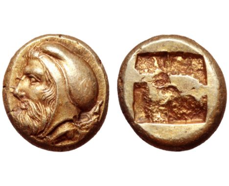 Ionia, Phokaia EL Hekte. Circa 478-387 BC. Bearded head of Tissaphernes to left, wearing satrapal headdress / Quadripartite i