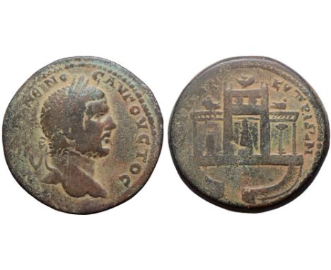 Caracalla Æ32 of Paphos, Cyprus. AD 193-211. [Μ ΑΝΤΩ]ΝΕΙΝΟC ΑVΓΟVCΤΟC, laureate head right / [ΚΟΙΝΟΝ] ΚΥΠΡΙΩΝ, conical cult x