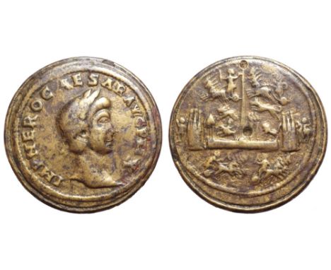 Nero Æ Contorniate. Rome, late 4th century AD. IMP NERO CAESAR AVG P M X, laureate bust right / View of the Circus Maximus, w