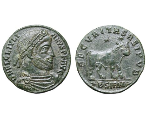 Julian II Æ Double Maiorina. Sirmium, AD 361-363. D N FL CL IVLIANVS P F AVG, pearl-diademed, draped and cuirassed bust right