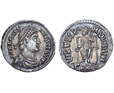 Magnus Maximus AR Siliqua. Treveri, AD 383-388. D N MAG MAXIMVS P F AVG, pearl-diademed, draped and cuirassed bust right / VI