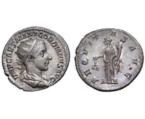 Gordian III AR Antoninianus. Rome, January-March AD 240. IMP CAES M ANT GORDIANVS AVG, radiate, draped and cuirassed bust rig