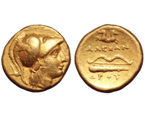 Kingdom of Macedon, Alexander III 'the Great' AV Quarter Stater. Lampsakos, circa AD 328-323. Head of Athena right, wearing C