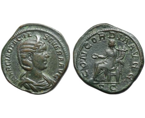 Otacilia Severa Æ Sestertius. Rome, AD 244-249. MARCIA OTACILIA SEVERA AVG, draped bust right, wearing stephane / CONCORDIA A