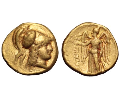 Kingdom of Macedon, Alexander III 'the Great' AV Stater. Amphipolis, circa 325-319 BC. Head of Athena to right, wearing tripl