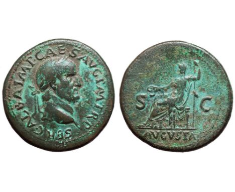 Galba Æ Sestertius. Rome, circa November AD 68. SER GALBA IMP CAES AVG P M TR P, laureate head right / Livia, draped, seated 