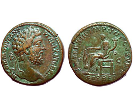 Commodus Æ Sestertius. Rome, AD 188. M COMMODVS ANT P FELIX AVG BRIT, laureate head right / P M TR P XIII IMP VIII COS V P P,