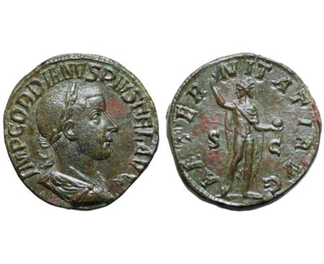 Gordian III Æ Sestertius. Rome, AD 240-244. IMP GORDIANVS PIVS FEL AVG, laureate, draped and cuirassed bust right / AETERNITA