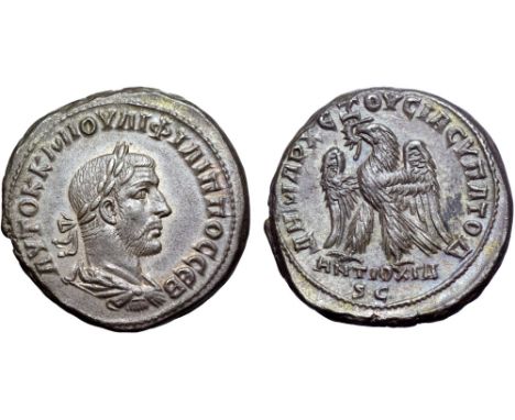 Philip I AR Tetradrachm of Antioch, Seleucis and Pieria, Syria. AD 249. AYTOK K M IOΛI ΦIΛIΠΠOC CEB, laureate, draped and cui