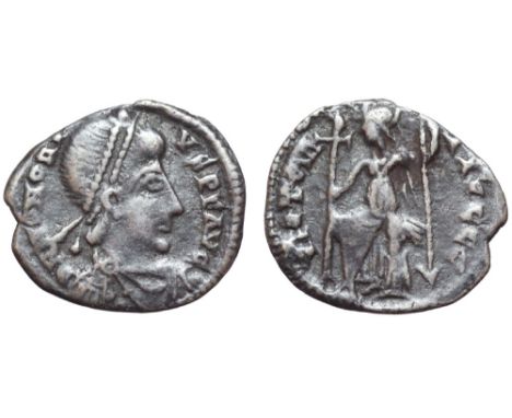 Honorius AR Half-Siliqua. Uncertain mint, AD 395-402/408. D N HONORIVS P F AVG, pearl-diademed, draped and cuirassed bust rig