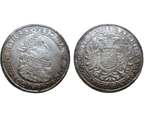 Hungary. Kingdom of Hungary, Ferdinand II (1619-1637) AR Taler. Kremnica (Kremnitz), 1637 KB. FERDINAND-•D•G•RO•I•S•AVG•GER•H