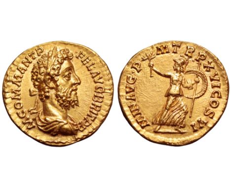 Commodus AV Aureus. Rome, AD 190-1. M COMM ANT P FEL AVG BRIT P P, laureate and draped bust right / MIN AVG P M TR P XVI COS 