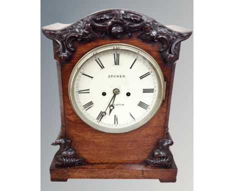 A George III rosewood eight day bracket clock with twin fusée movement, retailed by Stoner of Brighton, height 44cm 