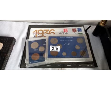 Great Britain year type set GVR with silver coins and a G"R coinage set and 1936 year of the three Kings FDC set 