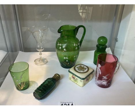 A quantity of interesting early glassware etc including Mary Gregory ruby glass cup etc H 12 3/4 cmBase D 4 3/4cmRim D 6.5cm 