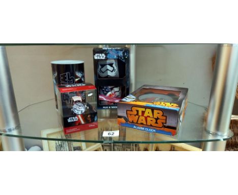 New Star Wars boxed alarm clock, wrist watch, mug and sock set etc 