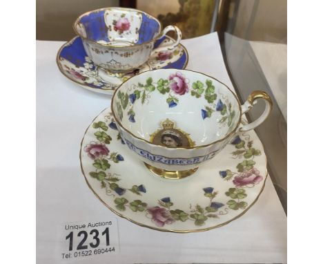 Vintage Aynsley 1953 Queen Elizabeth II Coronation cup and saucer and 1 other vintage cup and saucer Both pieces in good cond